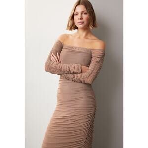 CAROLINE CONSTAS Tara Dress (Brown Jersey Midi dress) - Size Large